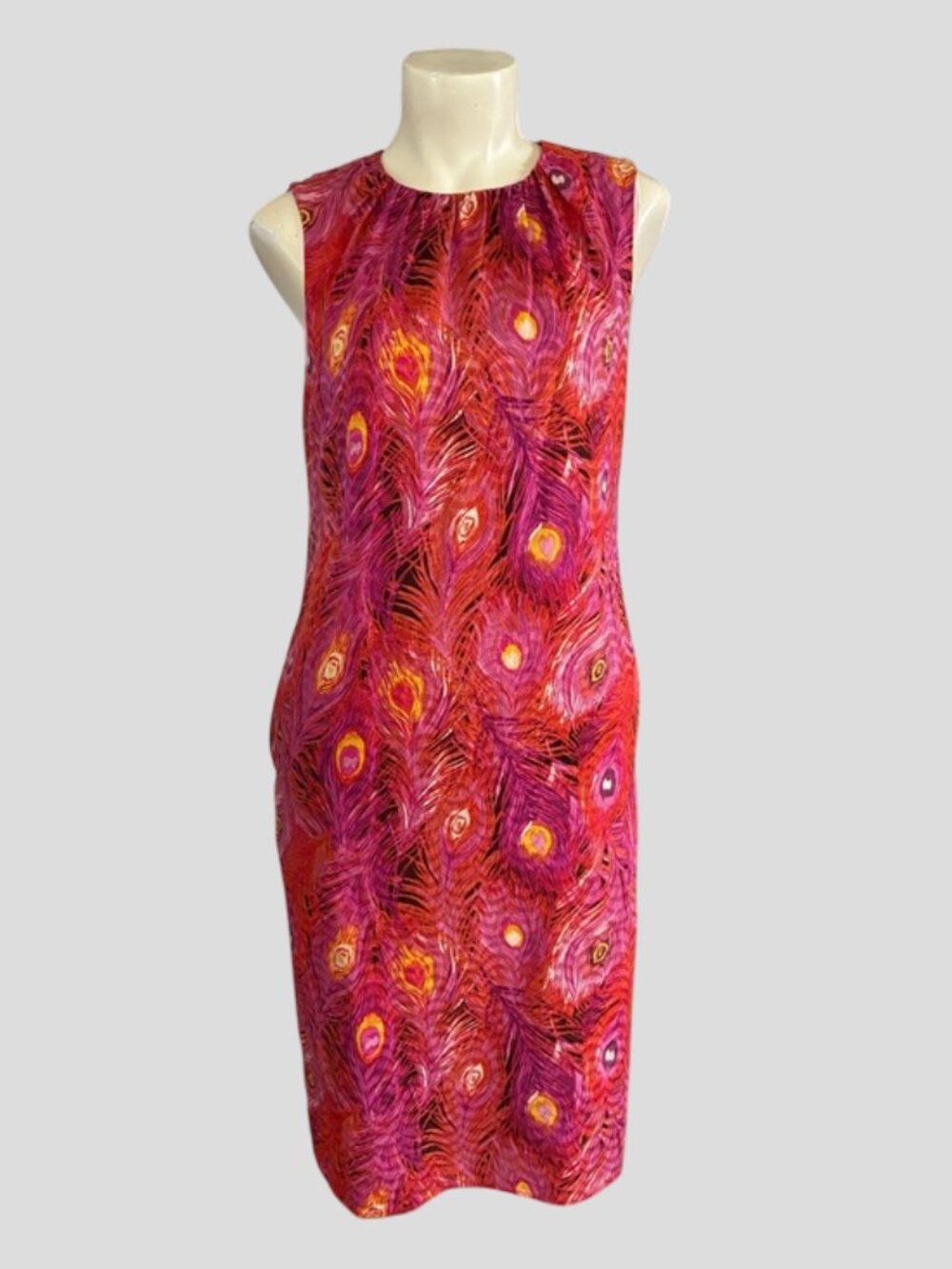 Tory Burch Zorra Multicolor Silk Blend Peacock Feather Print Sheath Dress